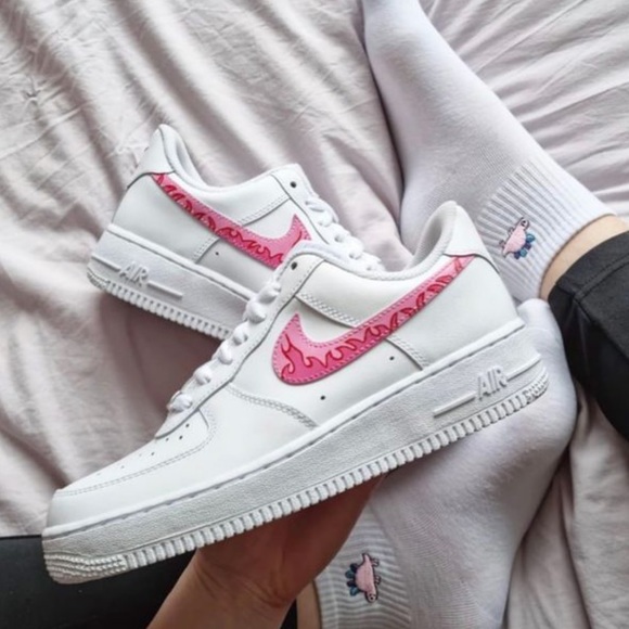 Custom Pink Flames Air Force 1 Shoes - Picture 1 of 2